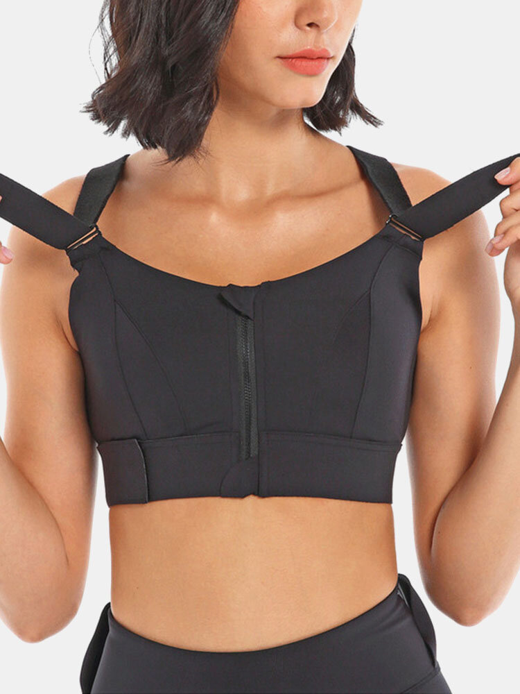 Women Adjustable Front Zipper Sports Bra Shockproof Breathable Rimless Sports Yoga Bras