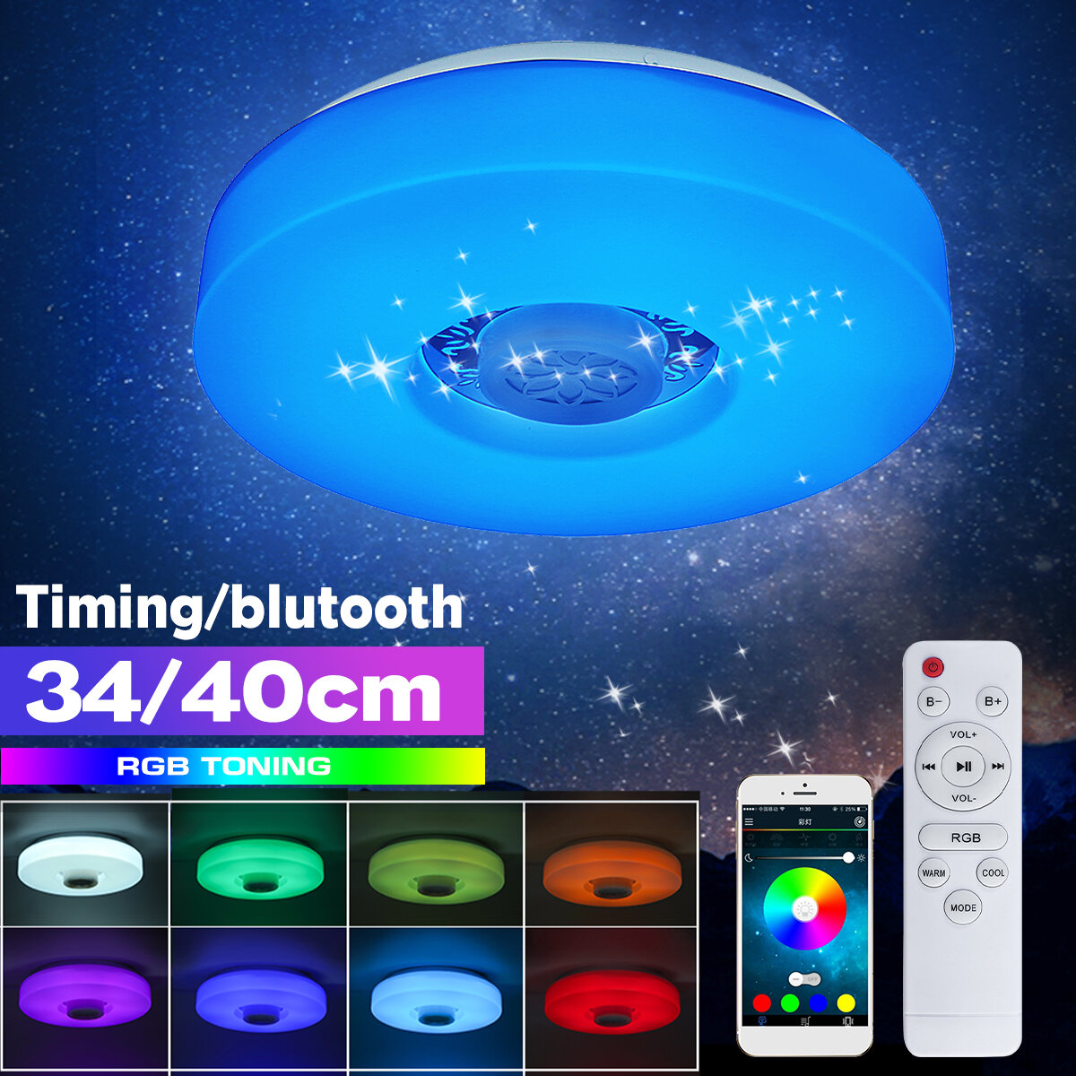 Bluetooth LED Plafondlamp RGB 3D Surround Sound Muziek Dimbare lamp APP Afstandsbediening