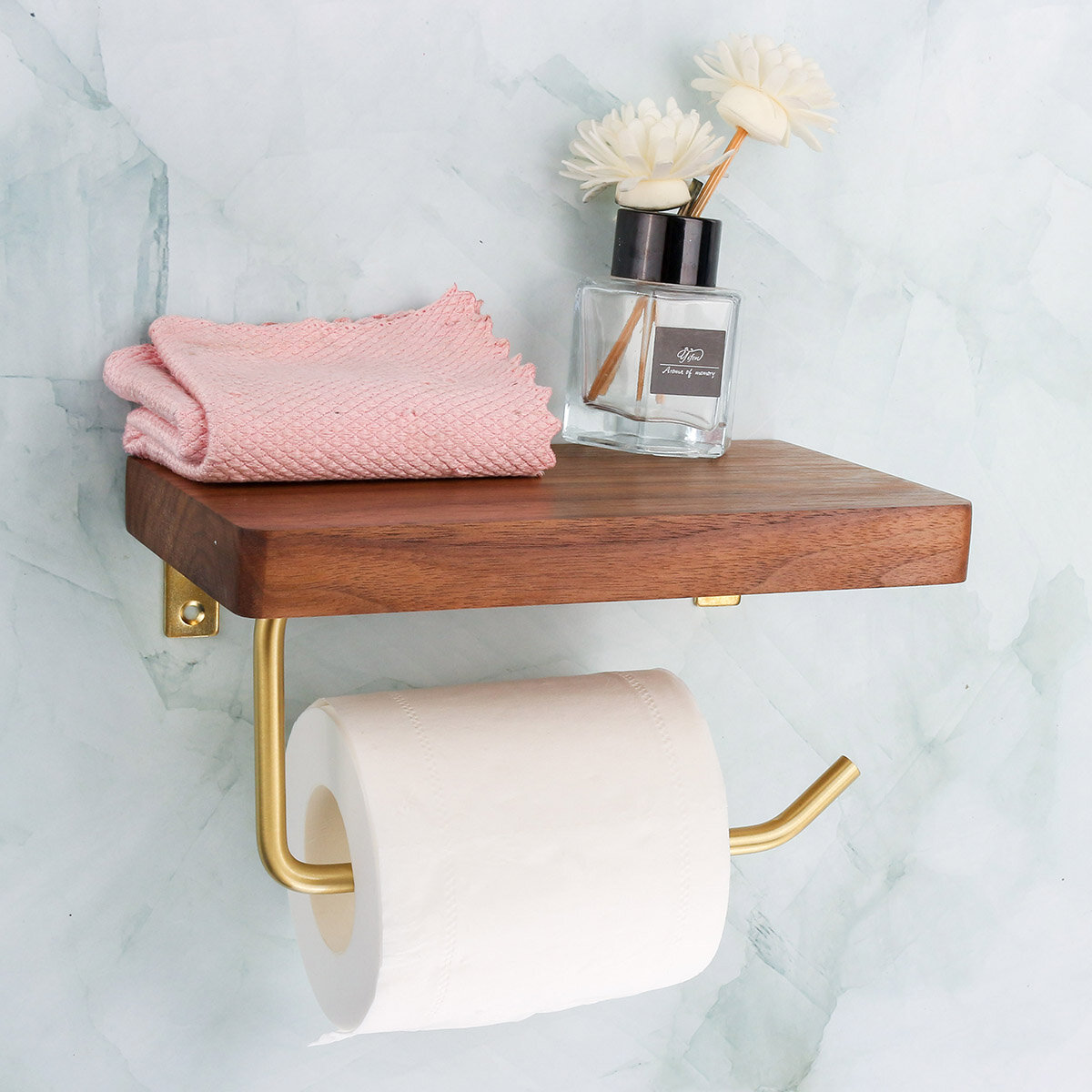 Toilet Roll Paper Holder Towel Metal Wooden Phone Storage Rack Hanging Shelf Paper Tissue Holder