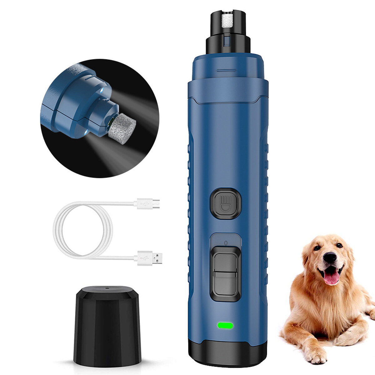 Portable 2 LED Light USB Rechargeable Electric Dog Nail Grinder Professional 2-Speed Grooming Trimming Pets