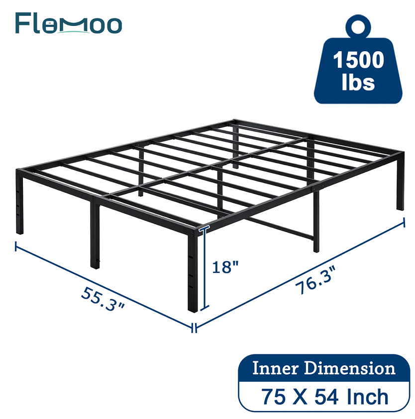 Durable 18-Inch Full Size Black Twin Bed Frame with Sturdy Steel Construction Easy Assembly Floor Protection Pads Custom