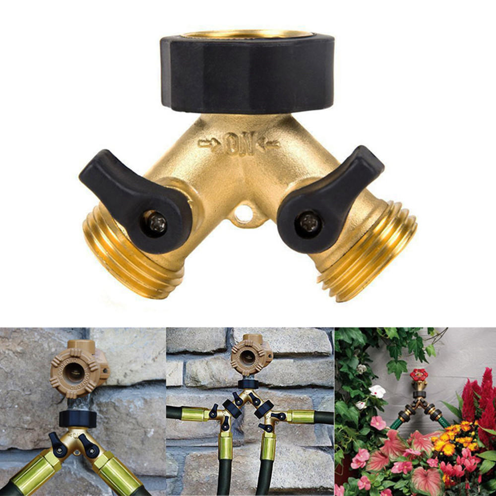 3 4 Inch 2 Way Brass Hose Faucet Manifold Garden Tap Splitter