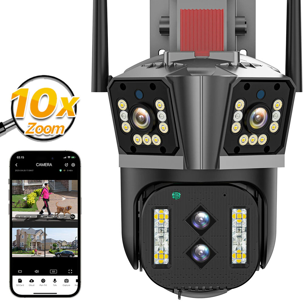 Στα 58.61€ χαμηλότερη τιμή ως σήμερα από αποθήκη Κίνας | 8K HD 16MP 10X Zoom WiFi IP Camera Auto Tracking Two Way Audio PTZ Camera Outdoor Four Lens Three Screen 4MP+4MP+4MP+4MP Surveillance Security CCTV Cam