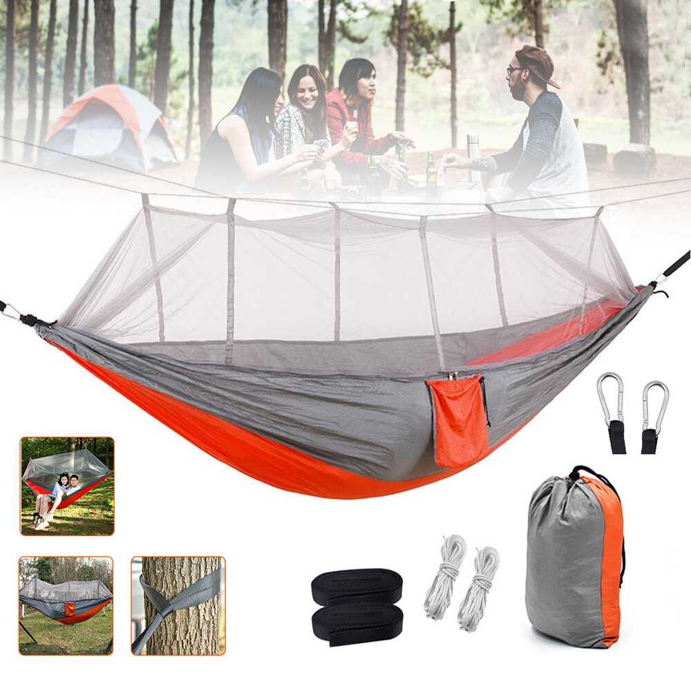 1-2 Person Camping Hammock with Mosquito Net Hanging Bed Sleeping Swing for Outdoor Hiking Travel Ga