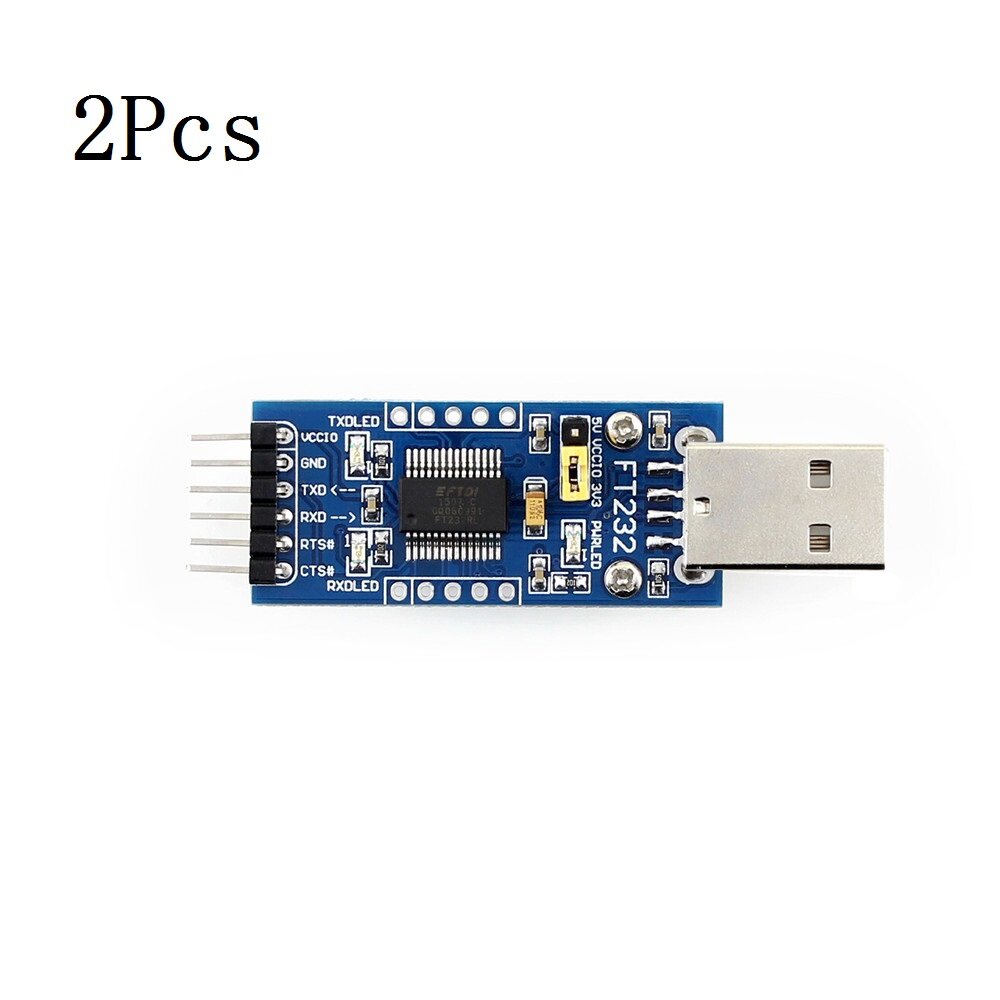

2Pcs Waveshare® FT232 Module USB to Serial USB to TTL FT232RL Communication Module Type-A Port Flashing Board
