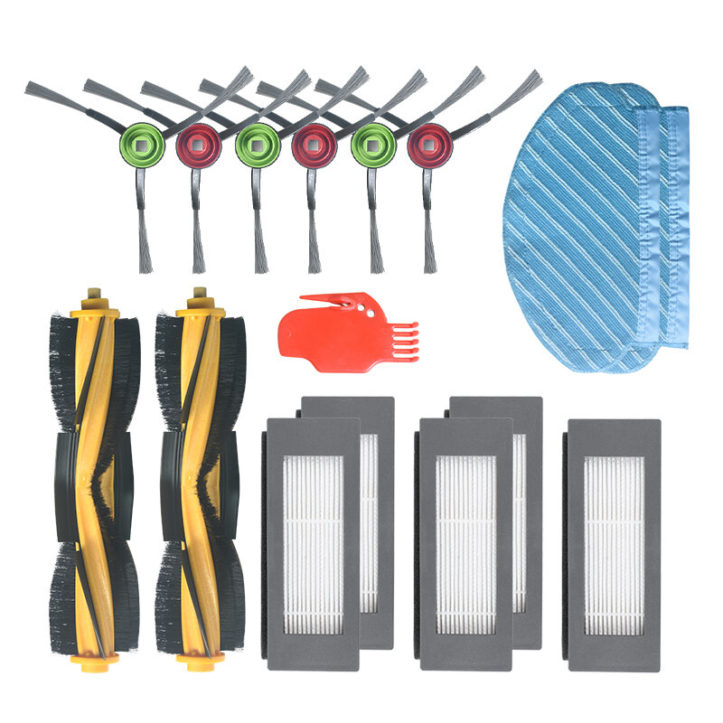 

16pcs Replacements for Ecovacs T5 Vacuum Cleaner Parts Accessories Main Brushes*2 Side Brushes*6 HEPA Filters*5 Mop Clot