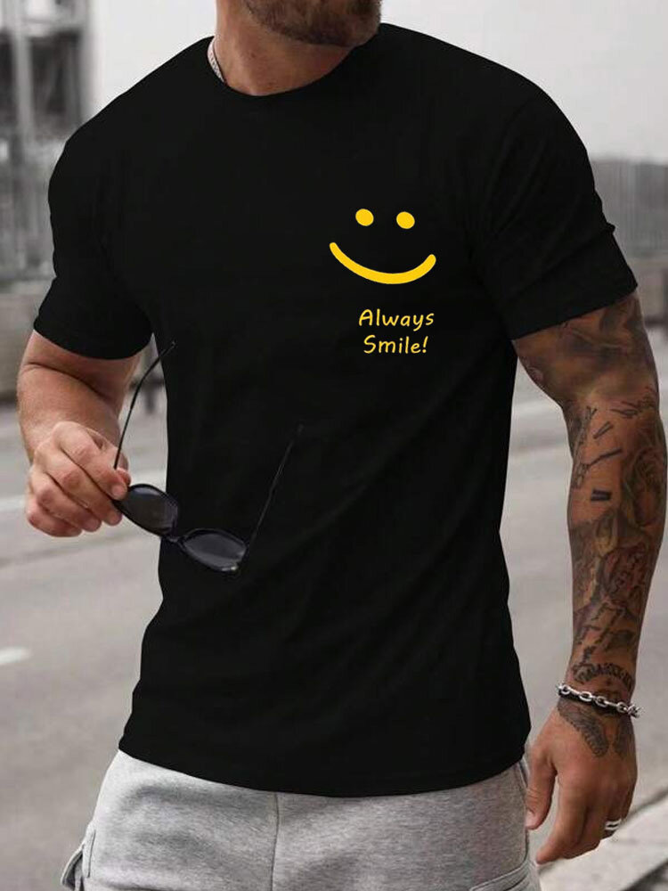 

Mens Smile Slogan Print Crew Neck Casual Short Sleeve T-Shirts