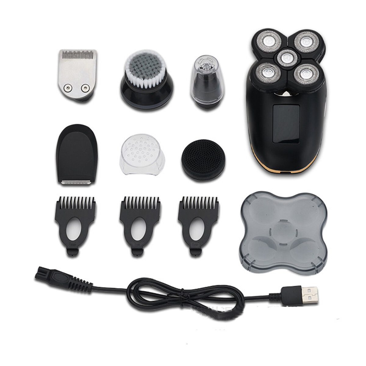 

6 in 1 USB Digital Display Electric Shaver Rechargeable 5 Heads Bald Head Shaver Hair Trimmer Clipper
