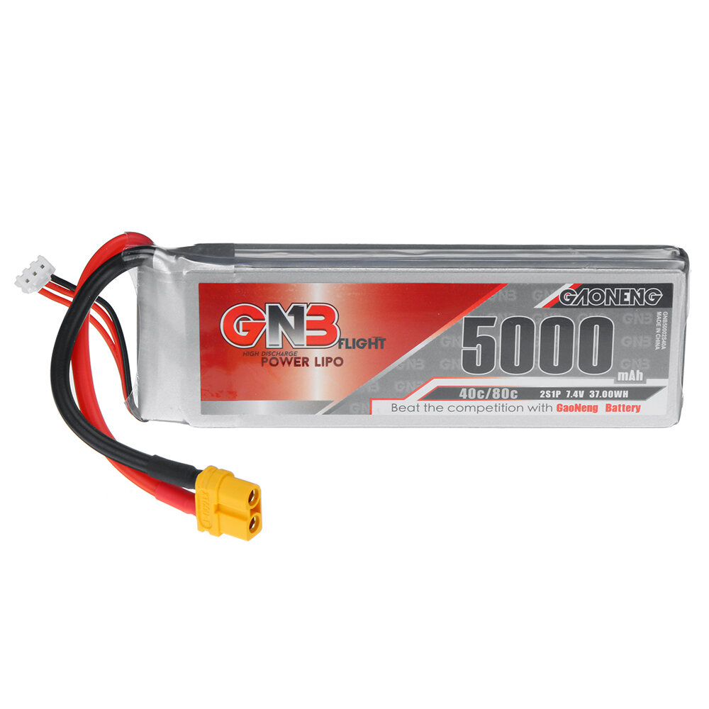 

Gaoneng GNB 7.4V 5000mAh 40C 2S LiPo Battery XT60/XT90/T Plug for FPV Racing Drone