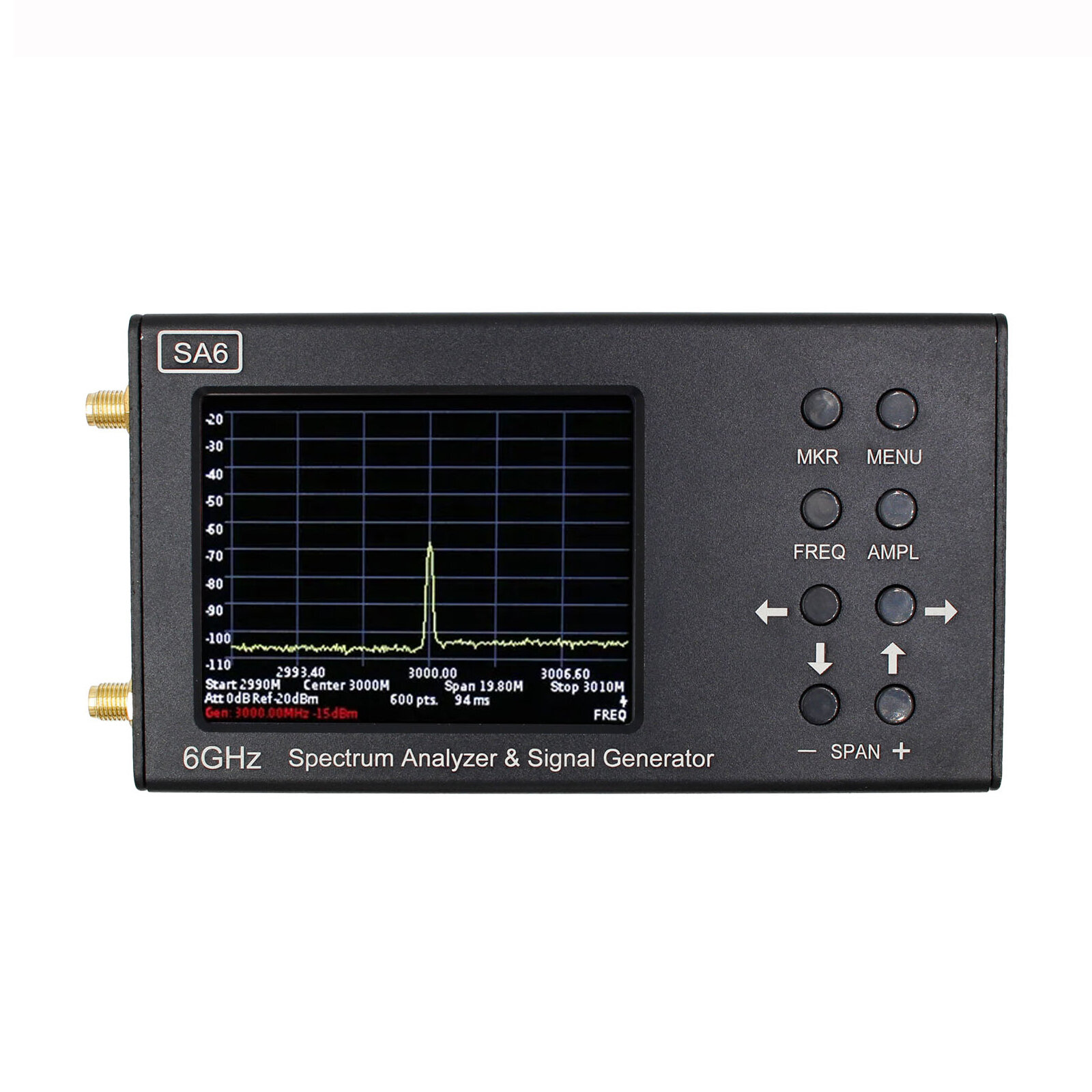 

6GHz Portable SA6 Spectrum Analyzer & Signal Generator 3.2 inch Touch Screen Built-in Battery 35~6200 MHz RF Input PC Co