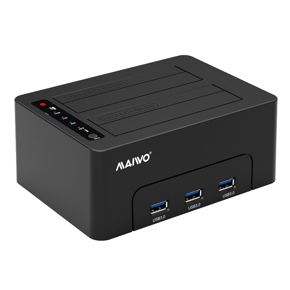MAIWO K3082H USB3.0 To SATA Dual Bay Hard Drive Docking Station with 3-Port USB3.0 Hub for 2.5/3.5" 