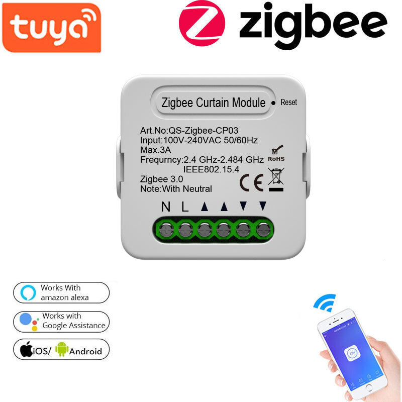 

AC100-240V Tuya Smart Home ZB Curtain Switch Module APP Remote Control Timer Switch On-off Device Works with Alexa Googl