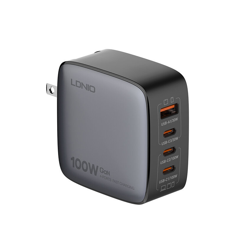 

[GaN Tech] LDNIO Q408 100W 4-Port USB PD Charger USB-A+3USB-C PD3.0 QC3.0 AFC FCP SCP Apple2.4A BC1.2 Fast Charging Wall