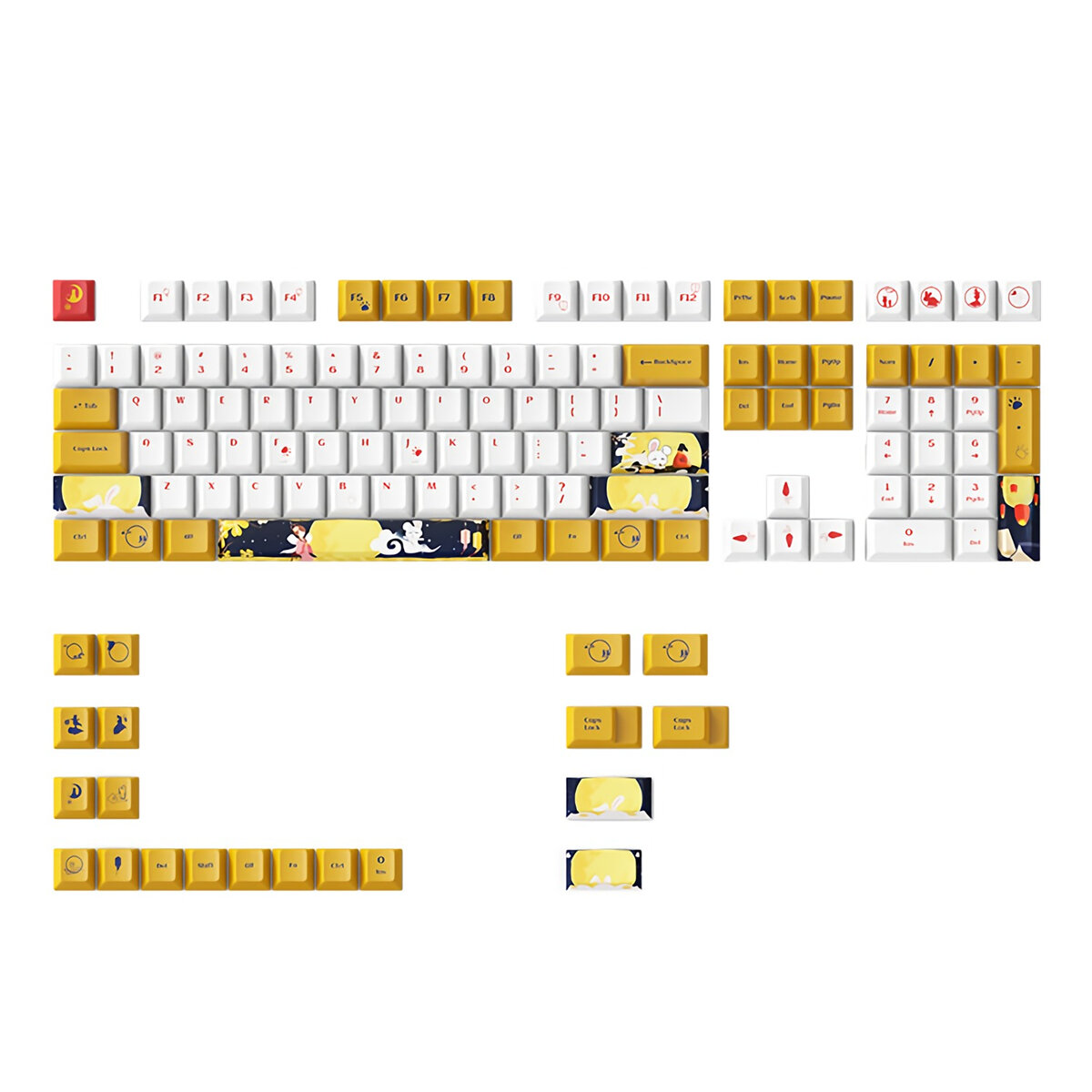 

DAGK 128 Keys Cute Rabbit Keycap Set Cherry Profile PBT Five-sided Sublimation Keycaps for Mechanical Keyboards