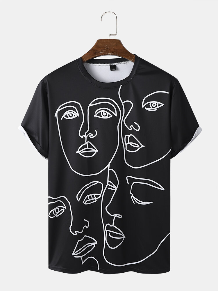 Casual T-shirts met gezichtlijnafbeeldingen voor heren
