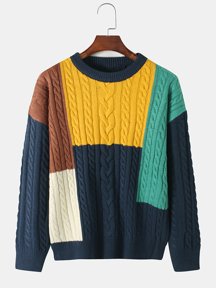 

Мужские вязаные пуловеры с длинными рукавами с цветными блоками