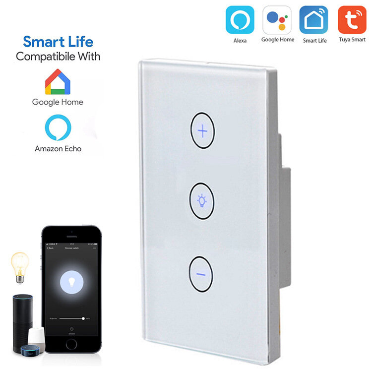 

WF-DS01 Tuya Wifi Smart Touch SCR Stepless Dimmer Switch US Standard Mobile Phone Control Compatible with Amazon Alexa G