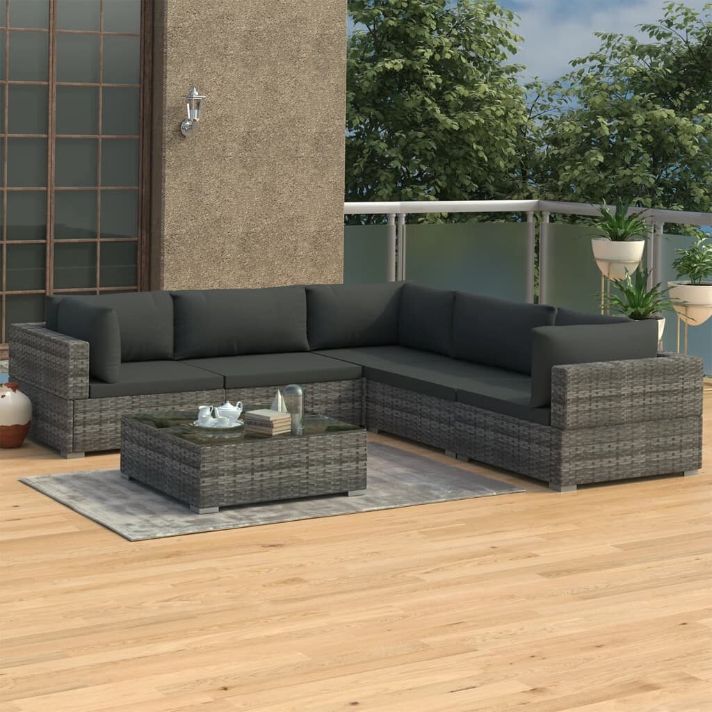 6 Piece Garden Lounge Set with Cushions Poly Rattan Gray