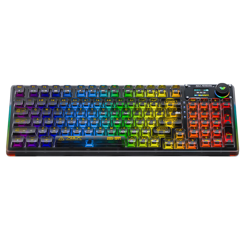 

AULA F98pro 95 Keys Tri-mode Mechanical Gaming Keyboard Hot Swappable Crystal/Icesoul Switch RGB Type-C/2,4G/BT Transpar
