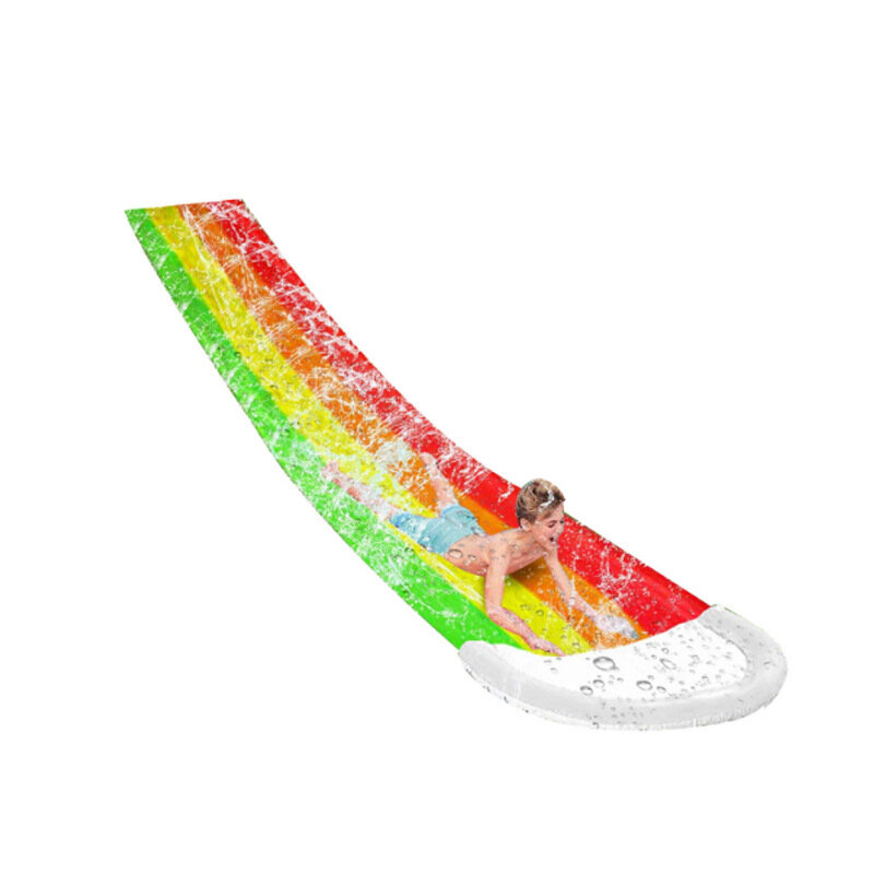

480x76CM Lawn Water Slides Rainbow Slip Slide Play Center with Splash Sprinkler and Inflatable Crash Pad for Kids Childr