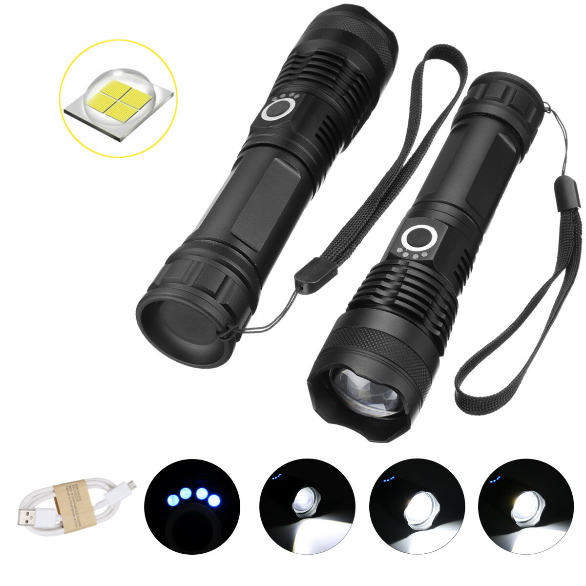 Portable Telescopic Zoom T6 Flashlight LED 18650 Battery Torch Outdoor Torch GA