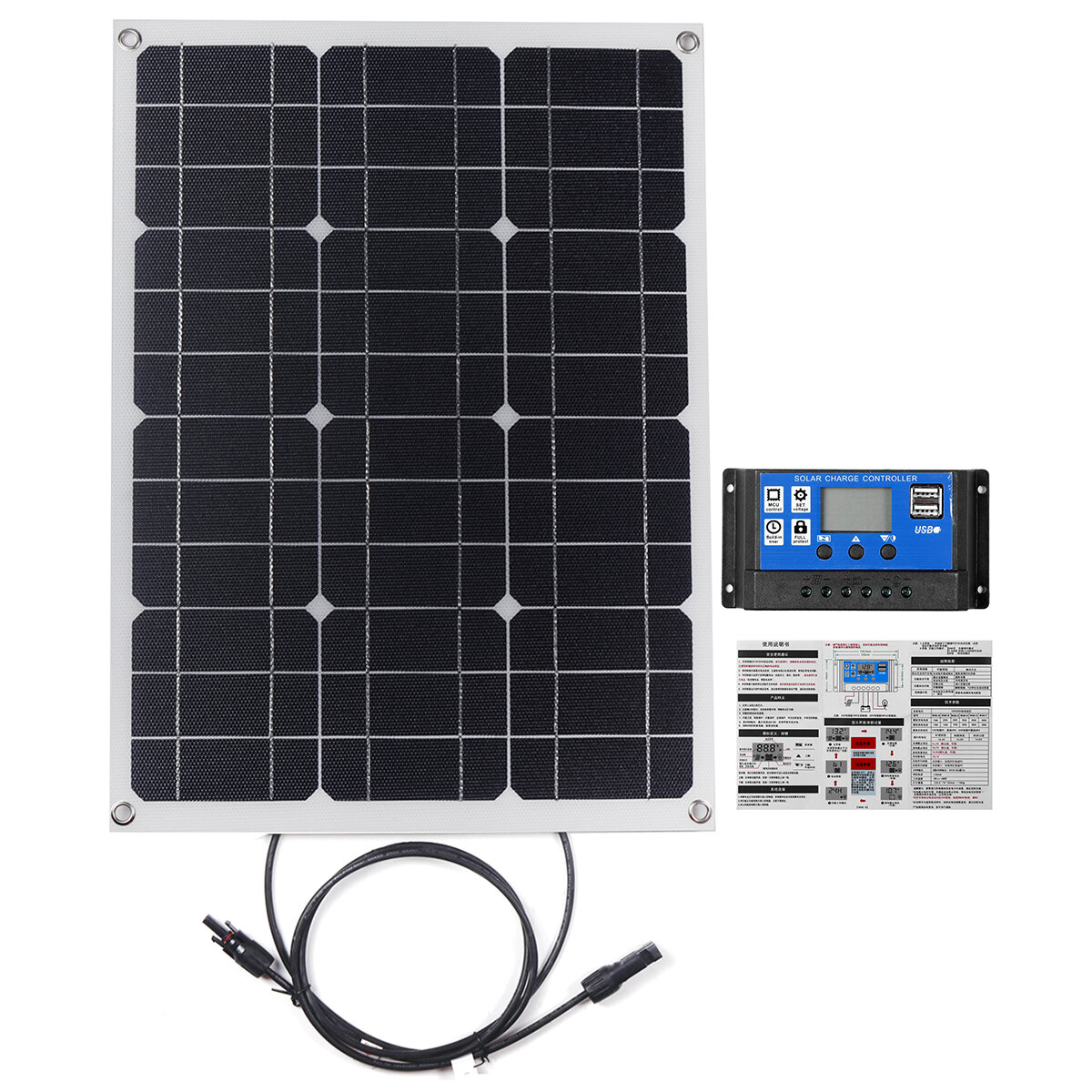 

50W 18V Portable Solar Panel Controller Kit For Car Van Boat Caravan Camper Trickle Battery Charger