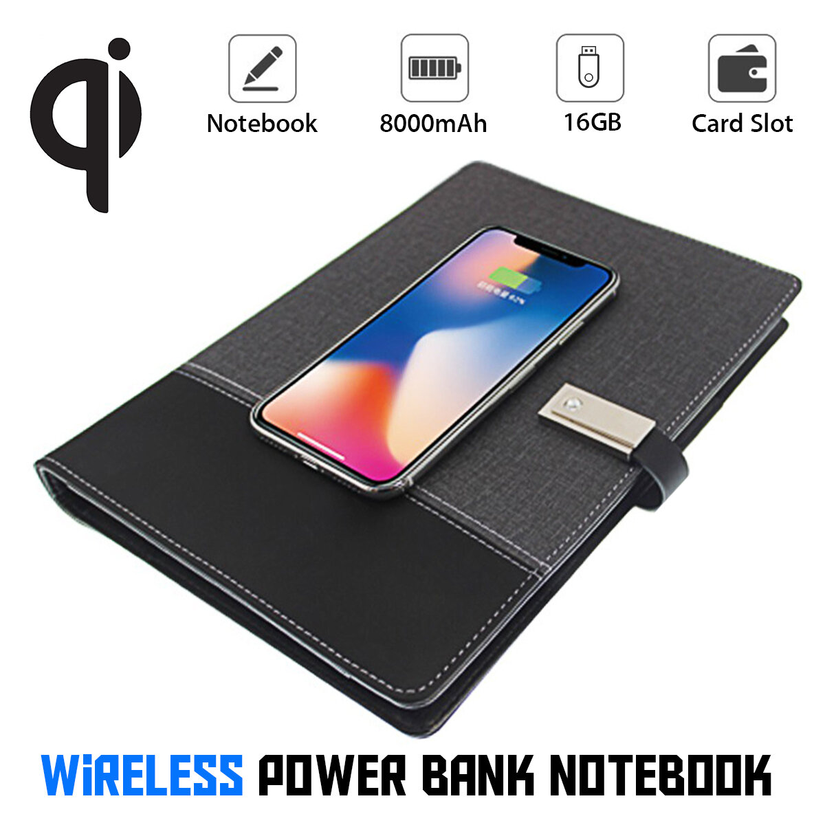 

Bakeey 8000mAh Meeting Notebook Power Bank With U Disk Micro USB Type-C Lightning Quick Charging For iPhone XS 11Pro Hua