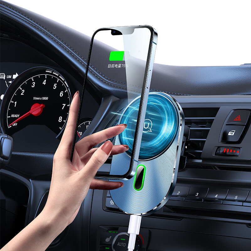 USAMS US-CD170 15W Magnetic Car Wireless Charging Phone Holder Air Vent Mount LED Indicator Fast Cha