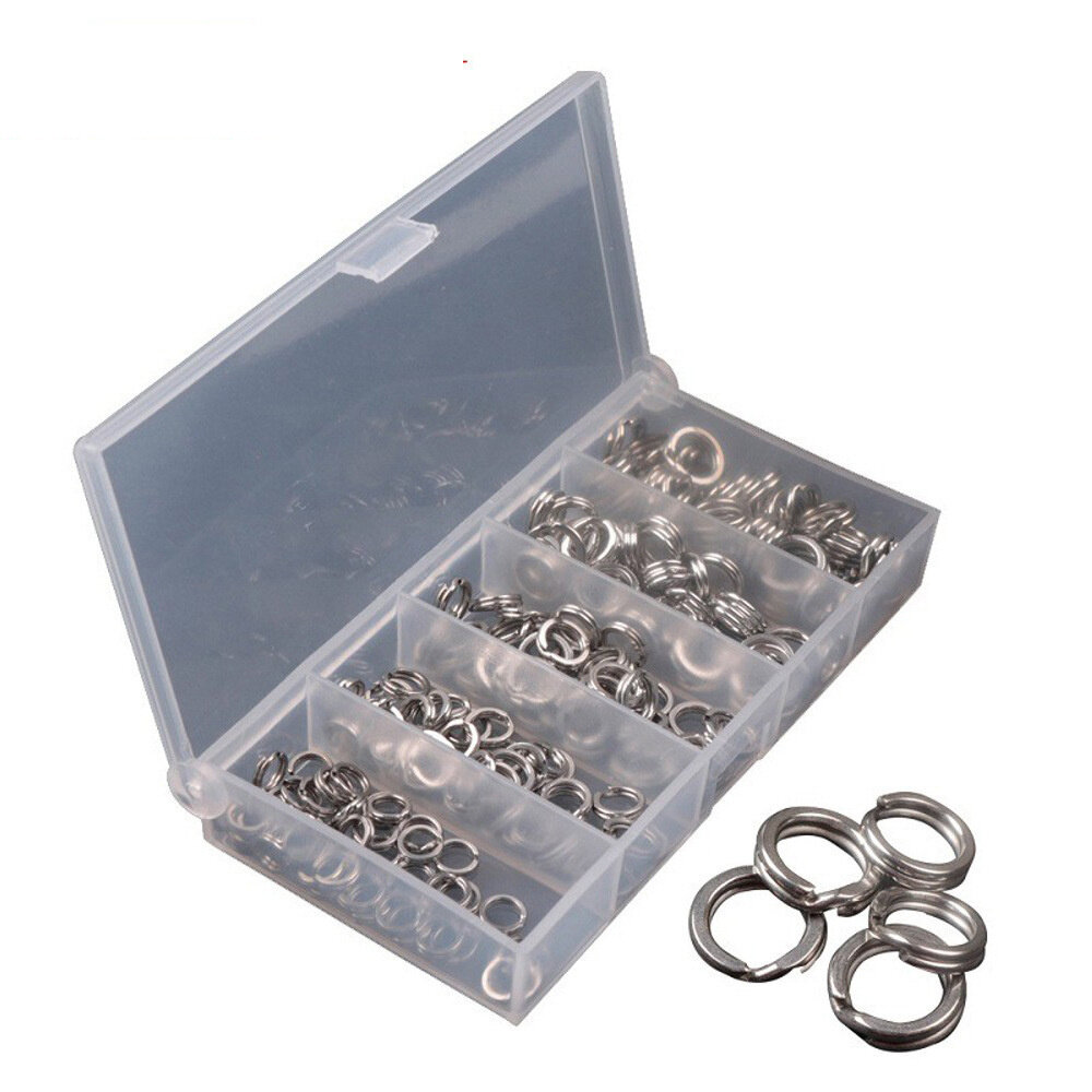 

200pcs Fishing Split Rings Set Stainless Steel Double Loop Connectors 5Size Fishing Tackle Pesca Iscas Tools Parts