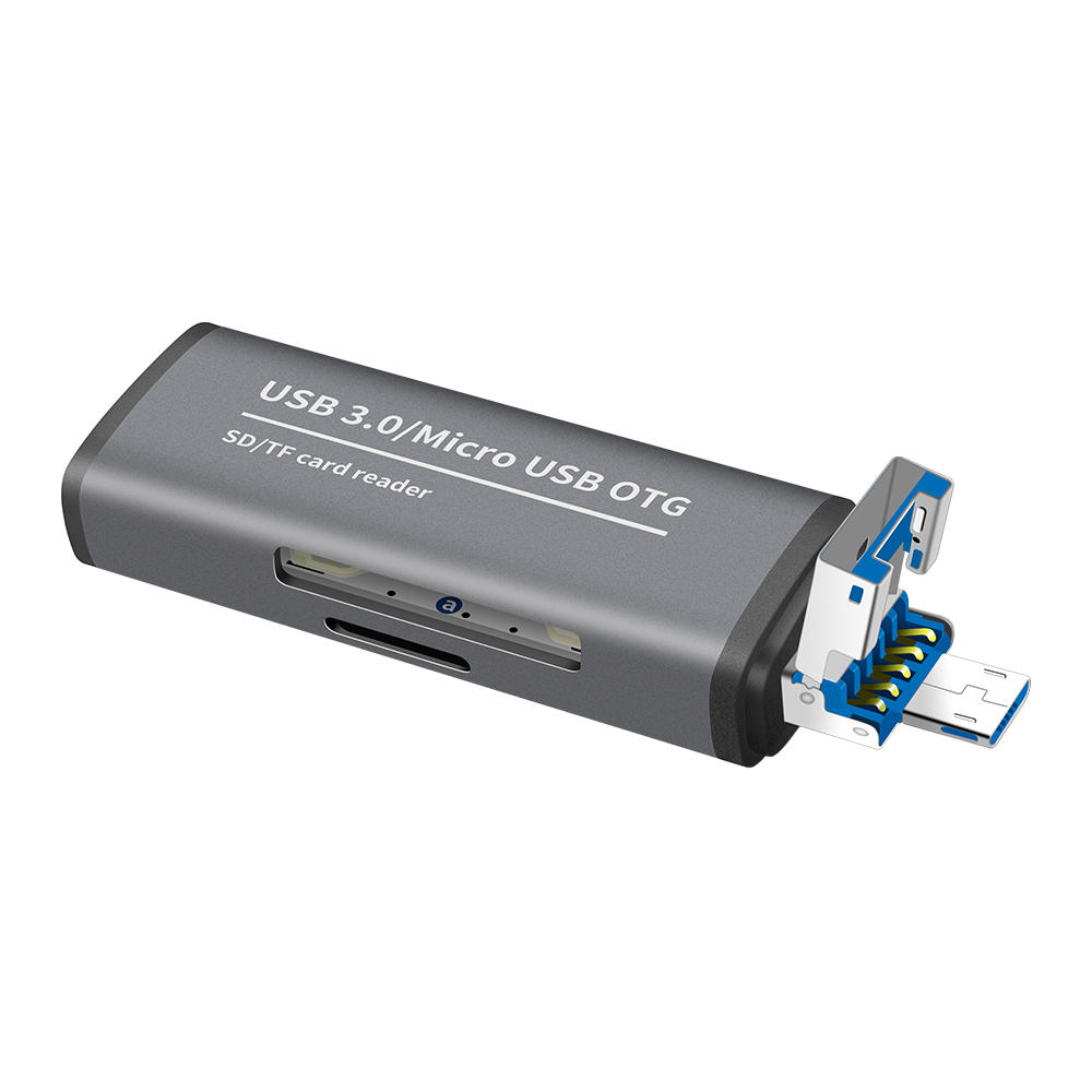 USB3.0 Micro USB OTG-kaartlezer SD / TF / USB-kaartlezer Geheugenkaartlezer van aluminiumlegering
