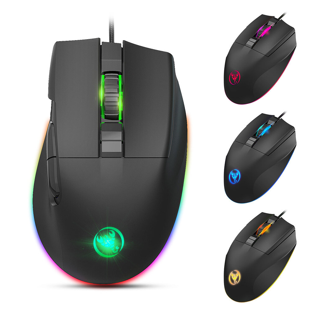 HXSJ A905 Wired Gaming Mouse 8 Macro Programming Buttons Adjustable 1200-7200DPI RGB Backlit USB Gam