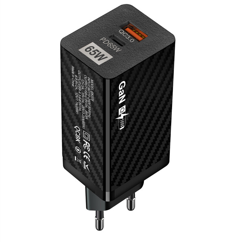

[GaN Tech] USLION PD65W 2-Port USB PD Charger USB-C+USB-A PD QC3.0 Fast Charging Wall Charger Adapter EU Plug for iPhone