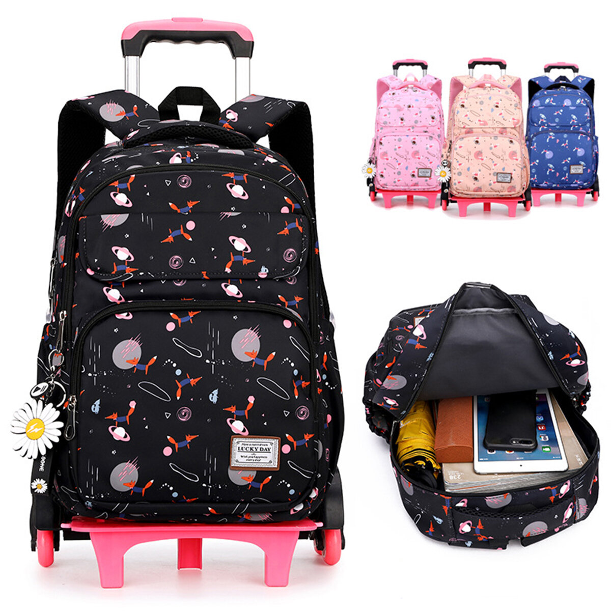 ZIRANYU 2/6 Wheels Kids Travel Trolley Backpack Teenagers Rolling Luggage Backpack School Wheeled Bag for Children