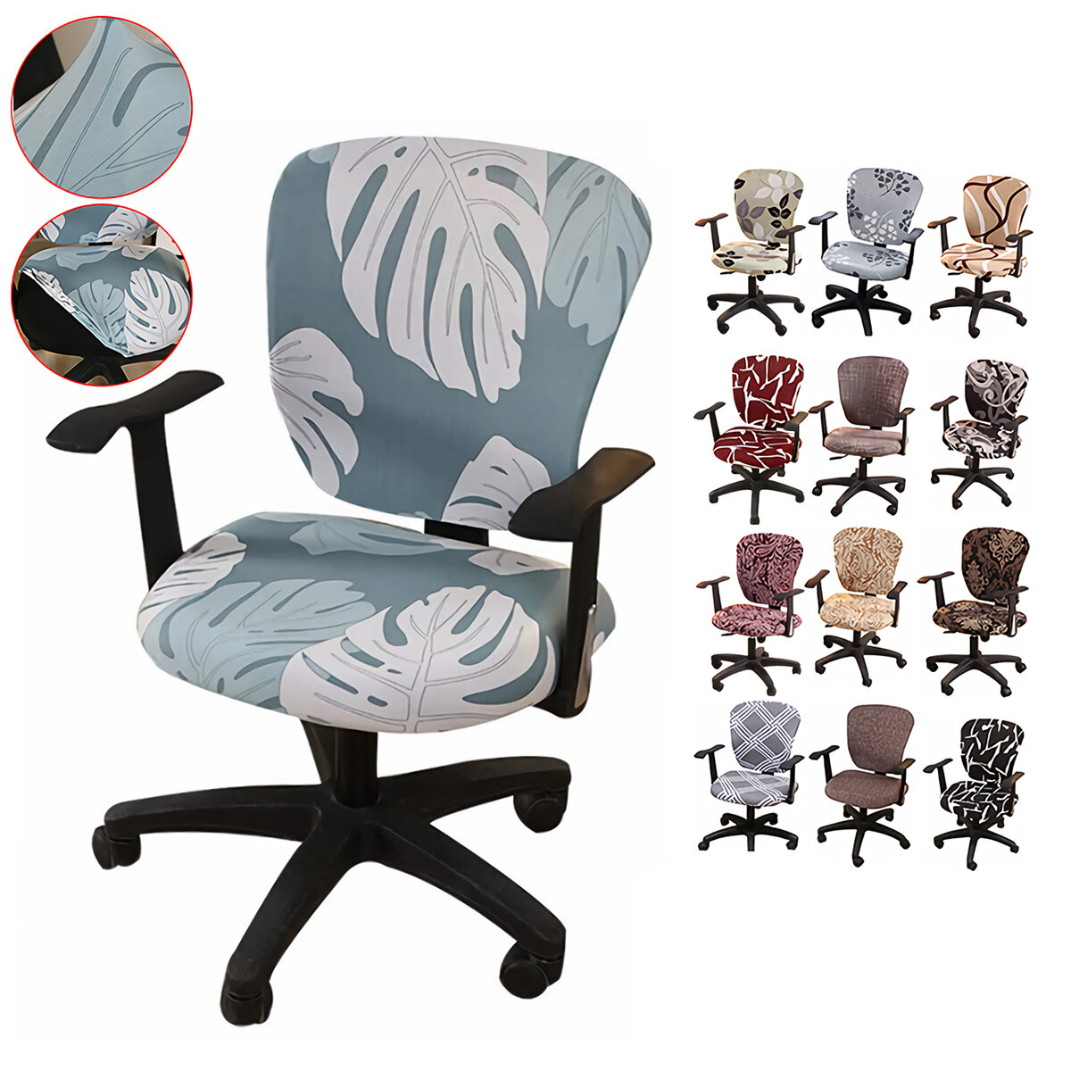 

2Pcs/set Elastic Office Chair Cover Computer Rotating Chair Seat Protector Stretch Armchair Slipcover Home Office Furnit