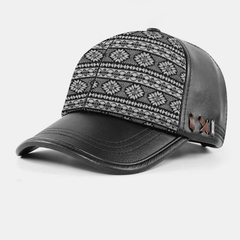 

Banggood Design Men Knit Leather Contrast Color Adjustable Stripe Floral Pattern Casual Outdoor Baseball Hat