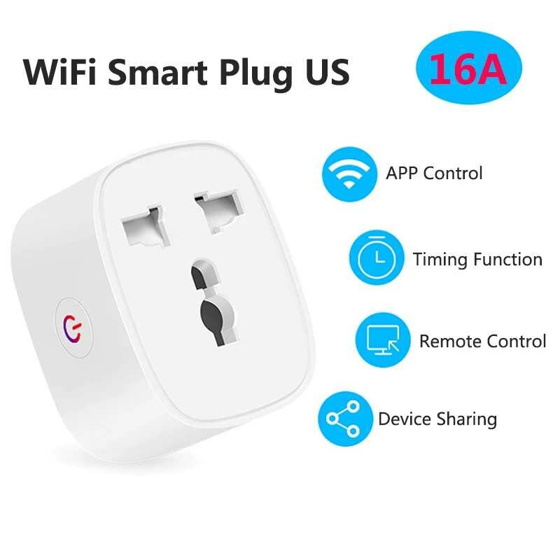 

Wifi Smart US Plug Power Adapter 16A 2 Pin JP US To Universal EU UK AU Socket Outlet Timmer Voice Remote Control Google