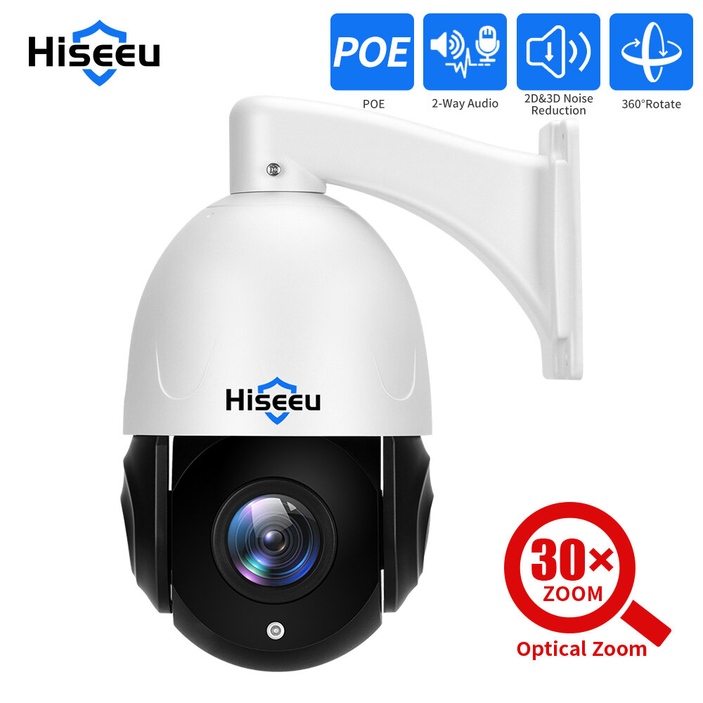 Hiseeu 5mp 30X Optical Zoom PTZ IP POE Security Surveillance Camera CCTV 2-Way Audio Record Outdoor Street Motion Detection Waterproof