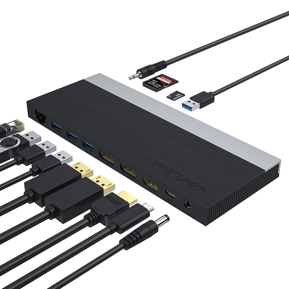 

wavlink USB-C 4K Triple Дисплей Док-станция 12 в 1 Type-C Концентратор USB3.0 Rj45 DP HDMI Extender Устройство чтения ка