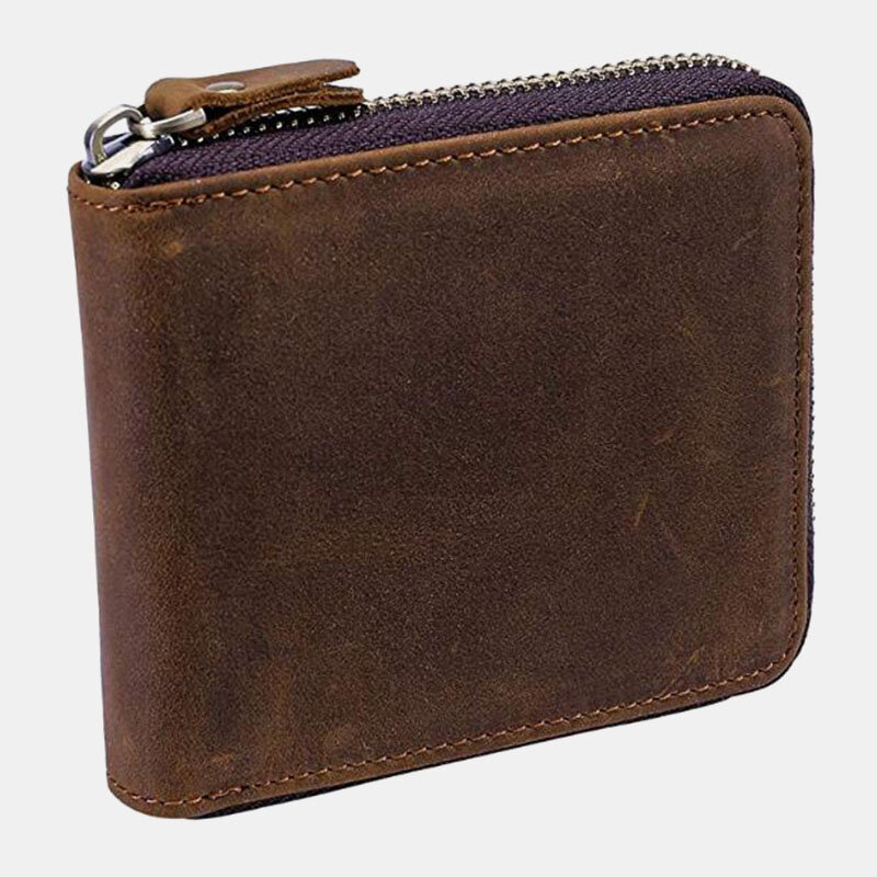 Mannen Vintage lederen rits Arround CardWallet houder Coin Bag