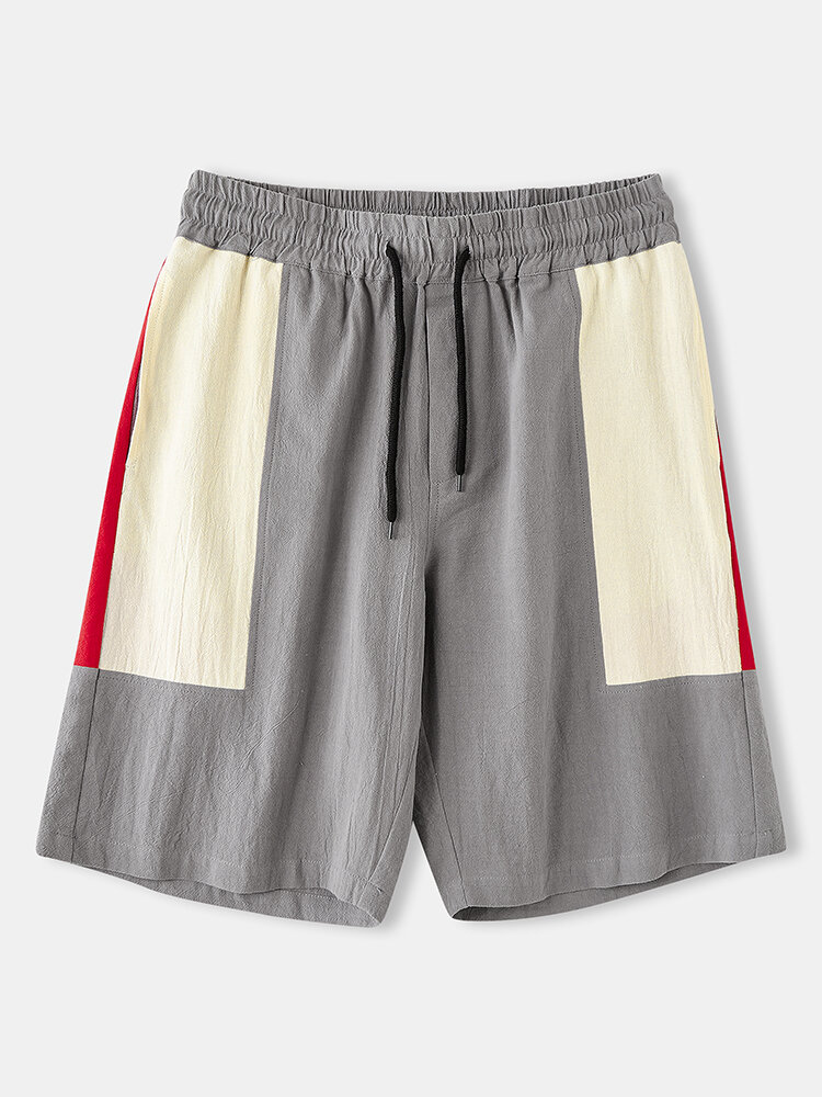 Image of Herren 100% Baumwolle Patchwork Elastic Waist Mehrfarben Shorts