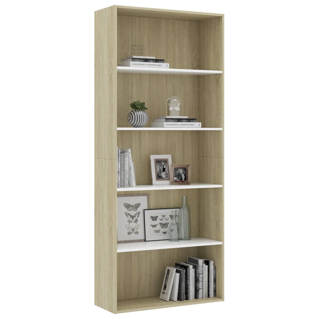 

5-Tier Book Cabinet White and Sonoma Oak 31.5"x11.8"x74.4" Chipboard