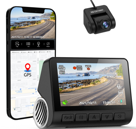 V55/V55+ 4K Dash Cam Auto DVR 2160P GPS ADAS 24H Parking Ondersteuning Achter Cam Nachtzicht Spraakp