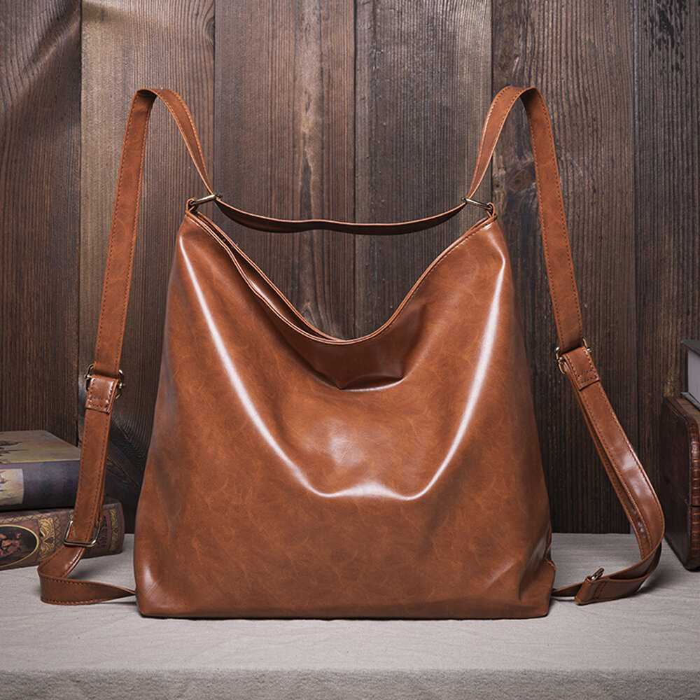 Women Oil Wax Leather Large Capacity Backpack Shoulder Bag Crossbody Bag Purse Diaper Bag Hobo Bag H
