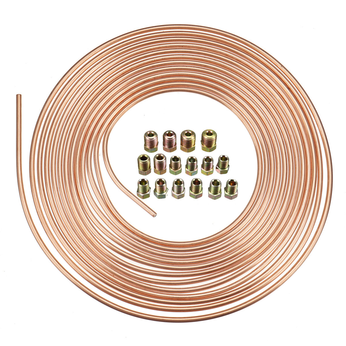 25ft?Roll?Coil?3/16?"OD?Koperen Auto Remleiding Tubing Kit with16Pcs Nuts Fittings