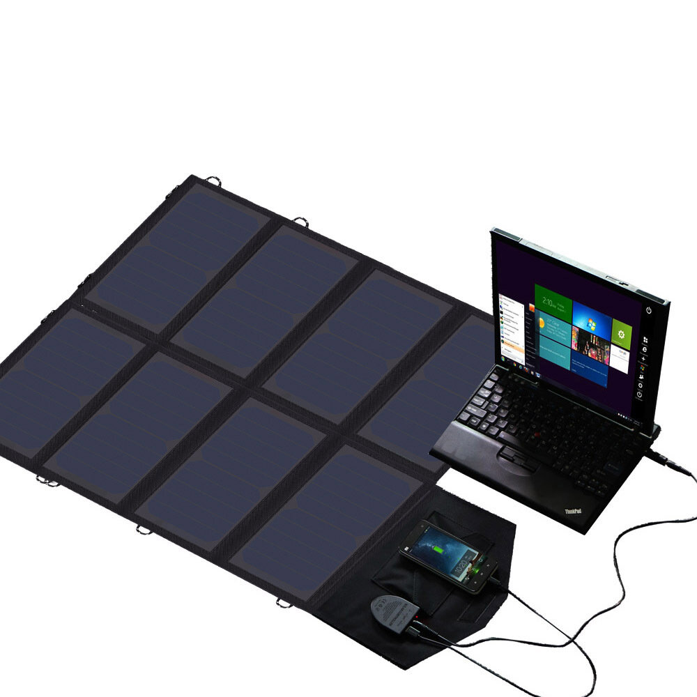 Φορητό ηλιακό πάνελ ALLPOWERS X-DRAGON 18V 40W με διπλές θύρες για τη φόρτιση των τηλεφώνων, των tablet και των φορητών υπολογιστών κατά τη διάρκεια της κατασκήνωσης και της πεζοπορίας.