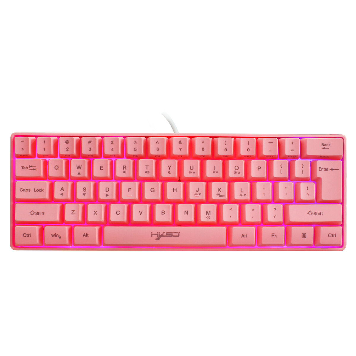 

HXSJ V700 61 Keys Gaming Keyboard Wired RGB Backlit Multiple Shortcut Keys Mini Pink Membrane Keyboard for Home Office