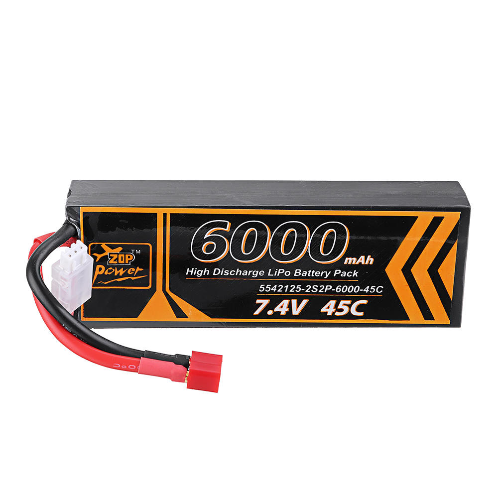 ZOP Power 7.4V 6000mAh 45C 2S Lipo Accu T Plug voor RC Car
