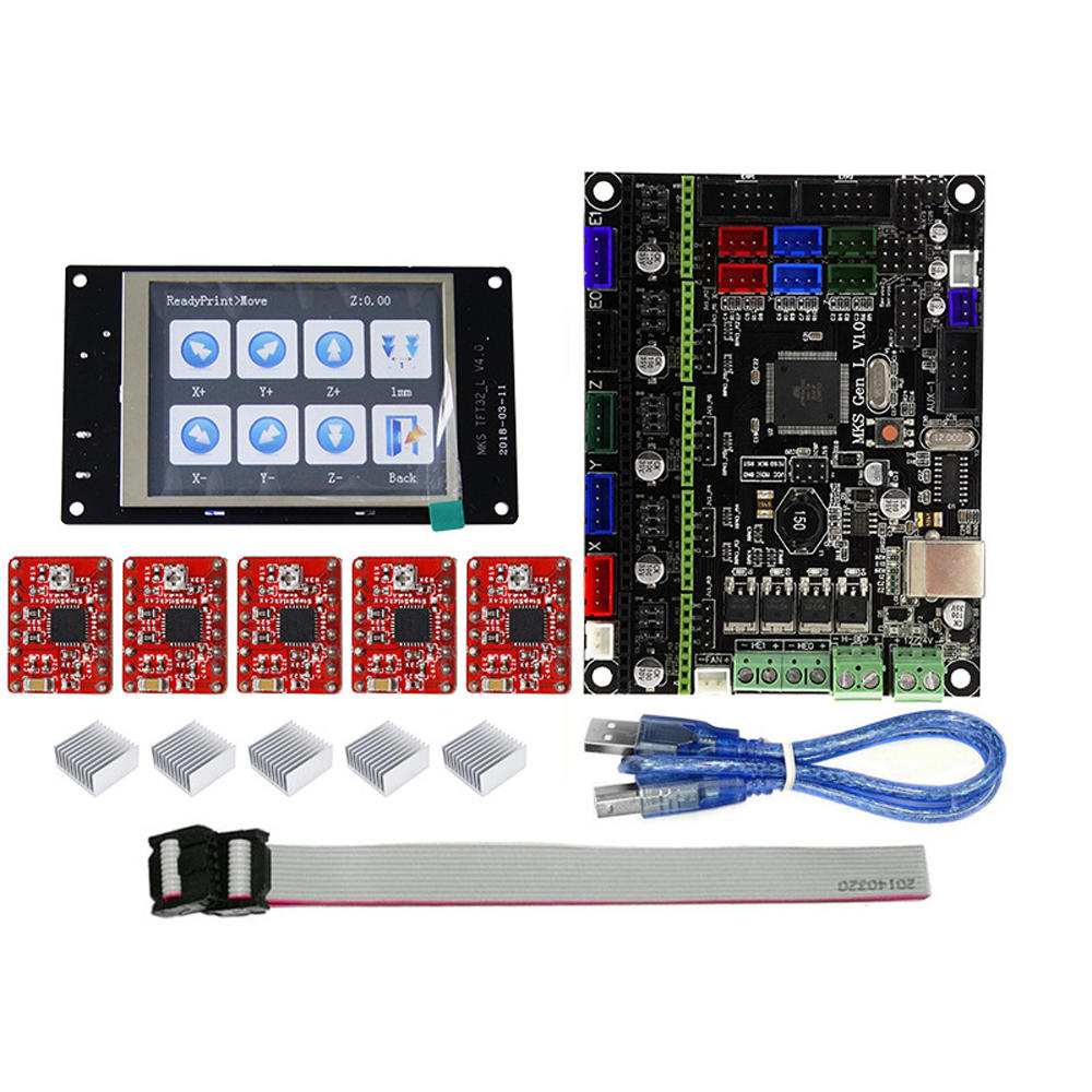 TFT32 Full Color LCD Touch Screen + MKS-GEN L Mainboard with 5Pcs Red A4988 Driver 3D Printer Controller Board Kit