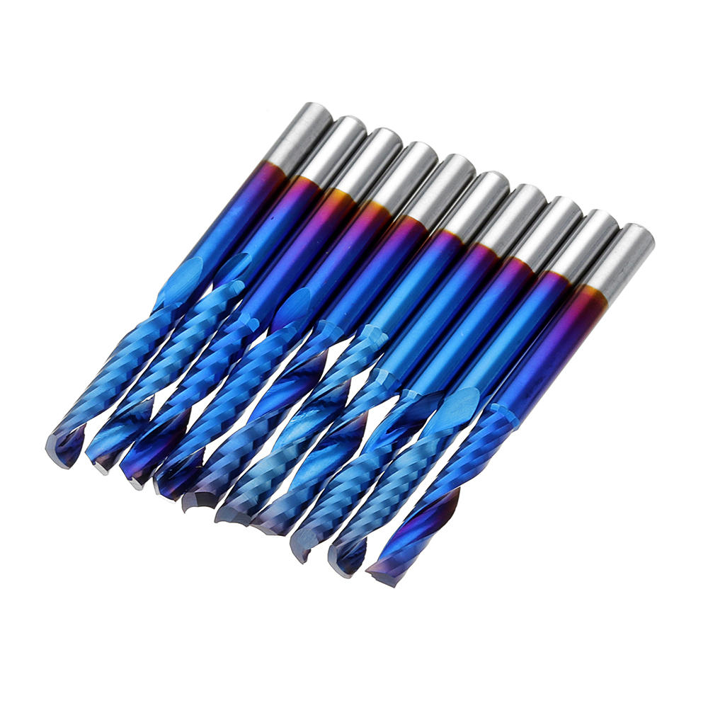 

Drillpro 10pcs 3.175 Shank Blue Coated Single Flute End Mill Tungsten Carbide Spiral CNC Milling Cutter 2/2.5/3.175mm