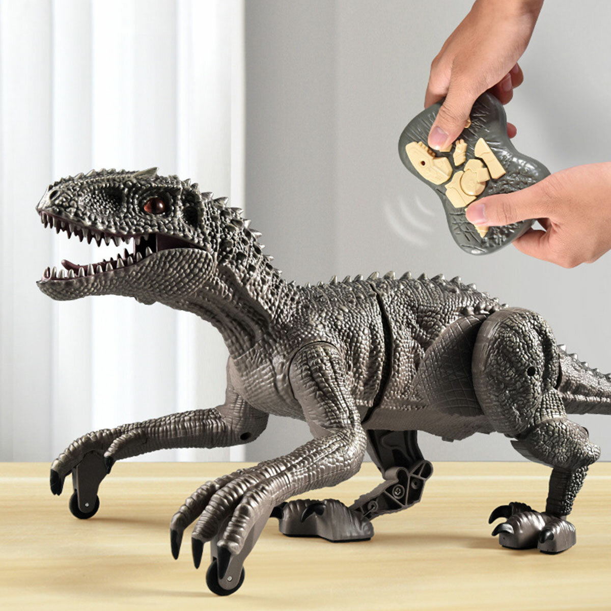 Simulation Tyrannosaurus Rex RC Raptors Electric Walking Simulation Animal Remote Control Jurassic Dinobot Model with Sound and Lights Toy for Kids Gift